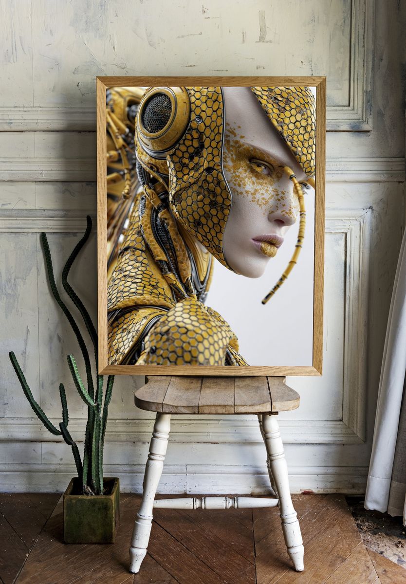 Cybernetic Bee Portrait Print. — room view 1