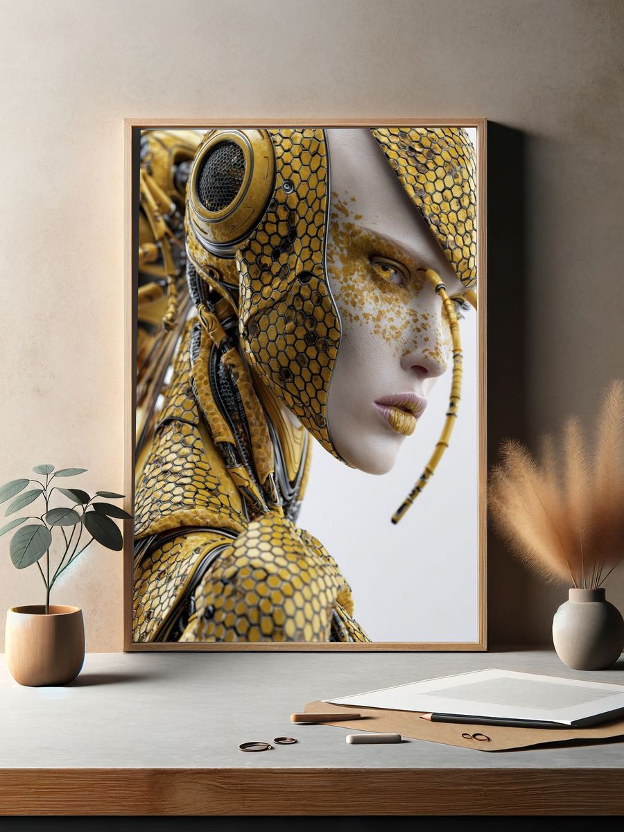 Cybernetic Bee Portrait Print. — room view 2