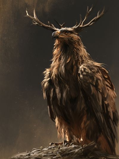 Majestic Deer Eagle Illustration Poster.