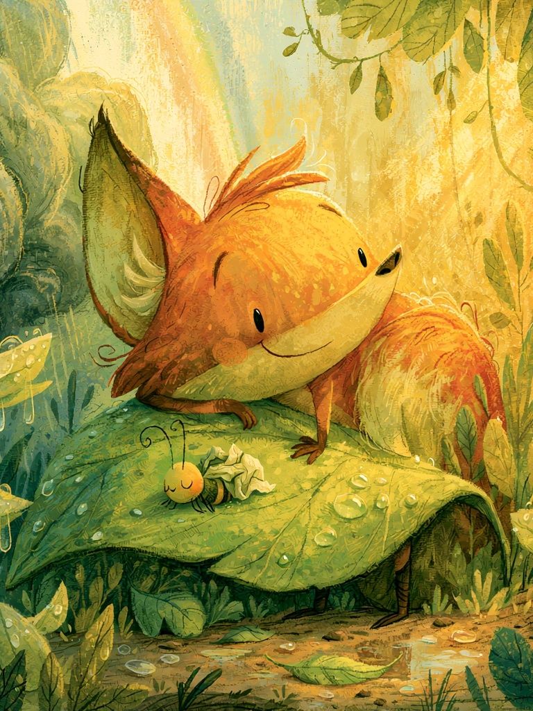 Forest Fox and Beetle Illustration Poster. poster detail
