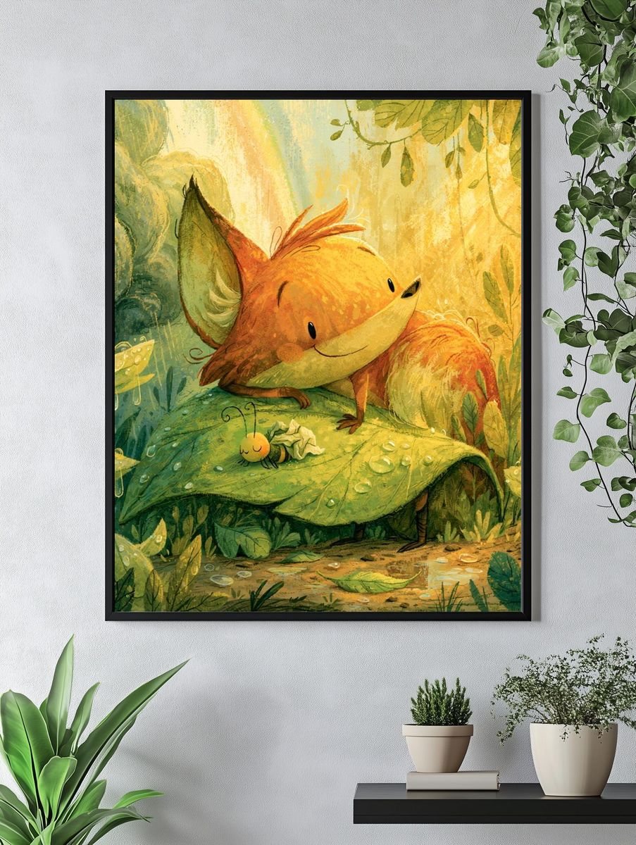 Forest Fox and Beetle Illustration Poster. — room view 4