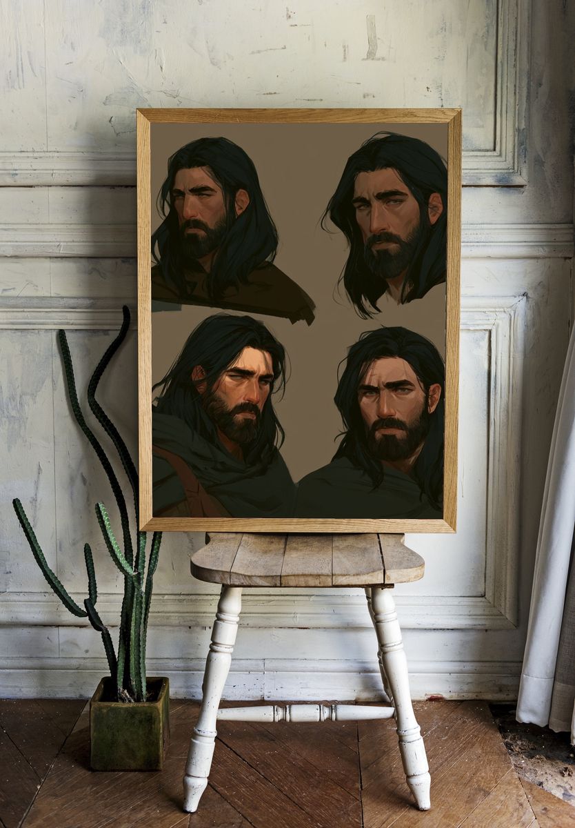 Bearded Warrior Portraits Illustration Poster. room preview