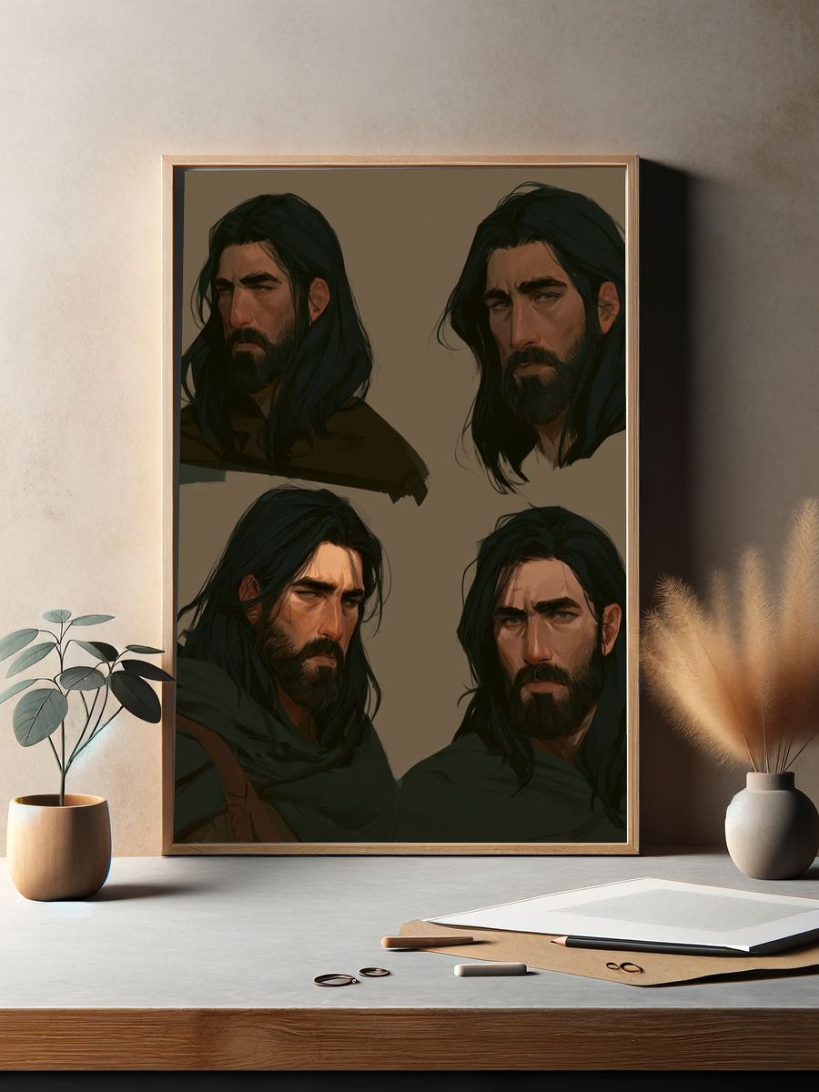 Bearded Warrior Portraits Illustration Poster. — room view 2