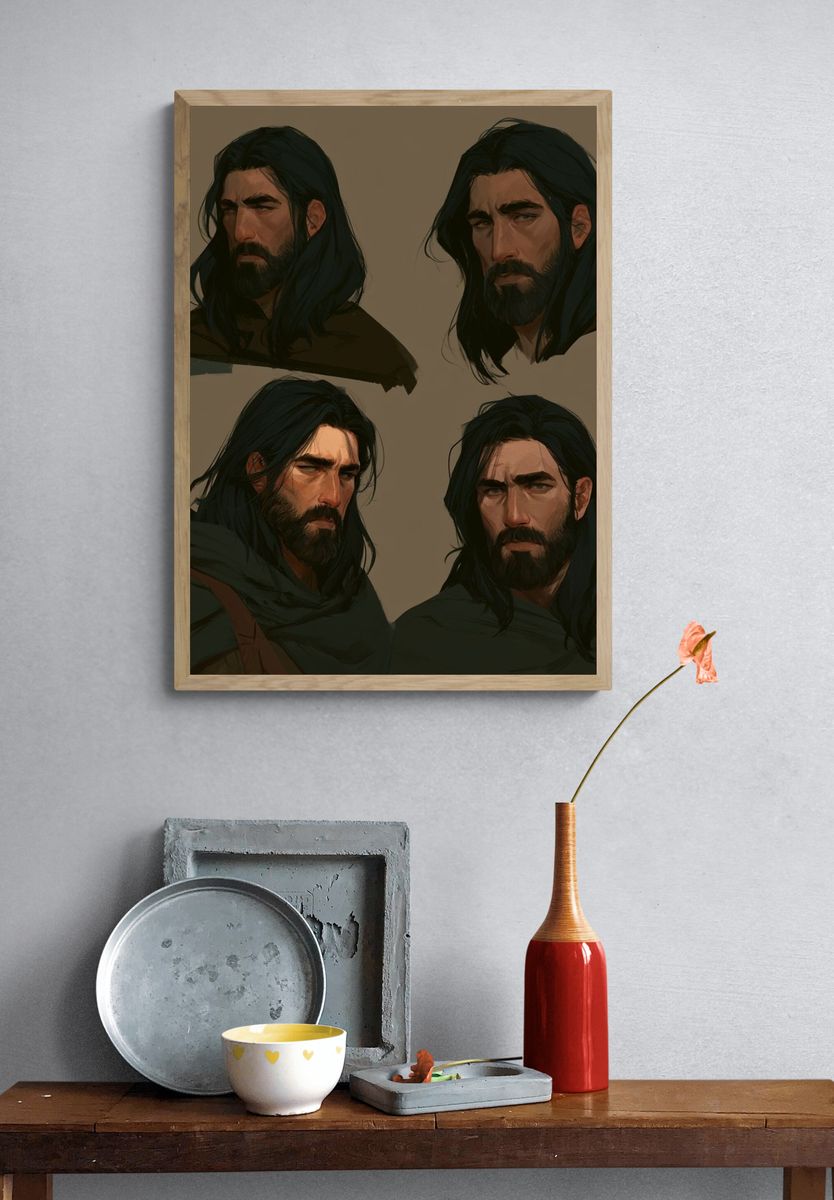 Bearded Warrior Portraits Illustration Poster. — room view 3