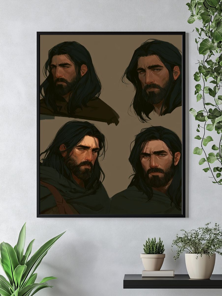 Bearded Warrior Portraits Illustration Poster. — room view 4