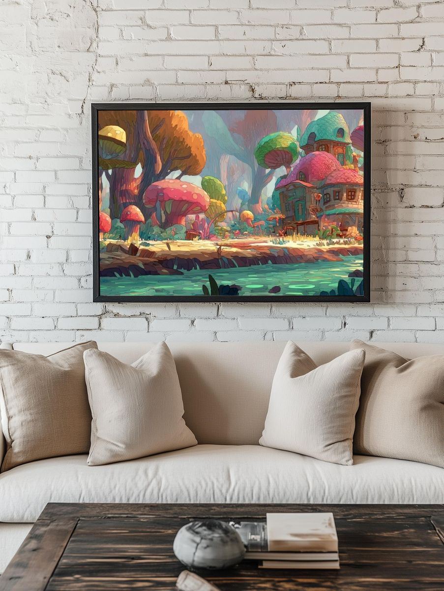 Whimsical Mushroom Forest Illustration Poster. room preview