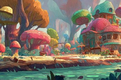 Whimsical Mushroom Forest Illustration Poster.