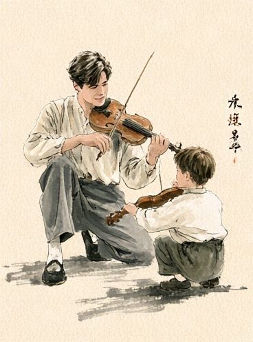 Violin Lesson Watercolor Print. poster detail
