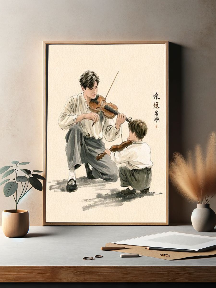 Violin Lesson Watercolor Print. — room view 2