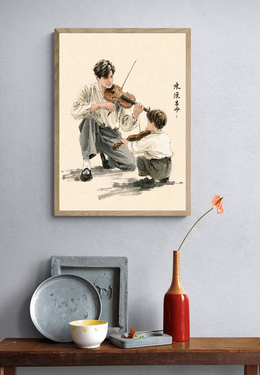 Violin Lesson Watercolor Print. — room view 3