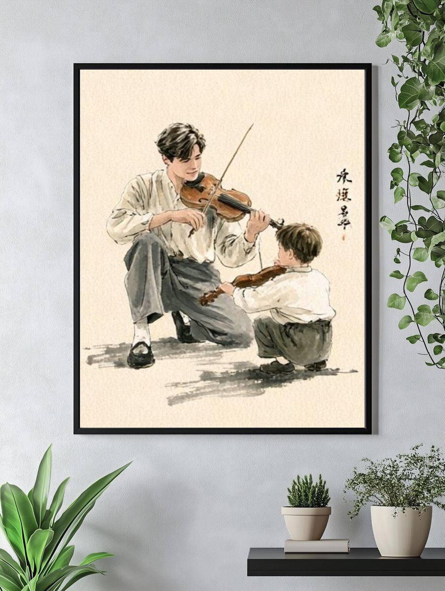 Violin Lesson Watercolor Print. — room view 4