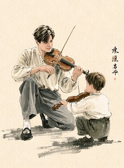 Violin Lesson Watercolor Print.