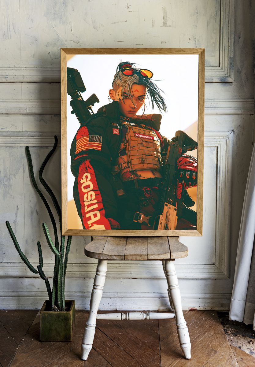Cyberpunk Soldier Portrait Print. room preview