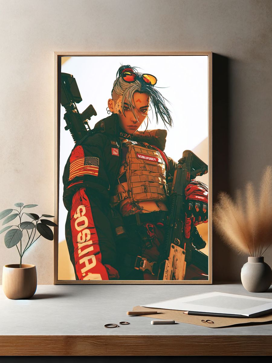 Cyberpunk Soldier Portrait Print. — room view 2