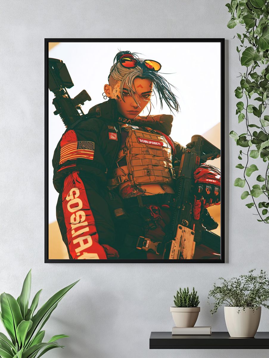 Cyberpunk Soldier Portrait Print. — room view 4