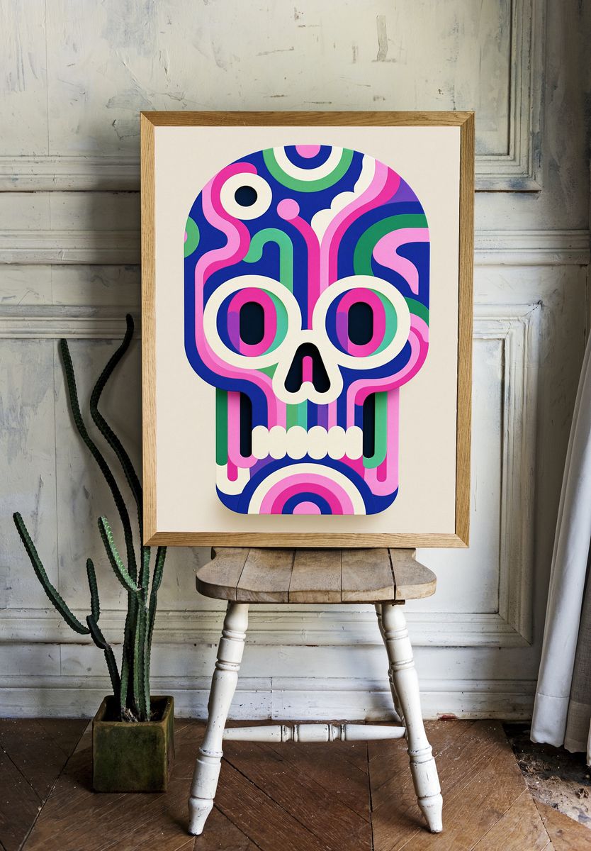 Psychedelic Skull Illustration Poster. room preview