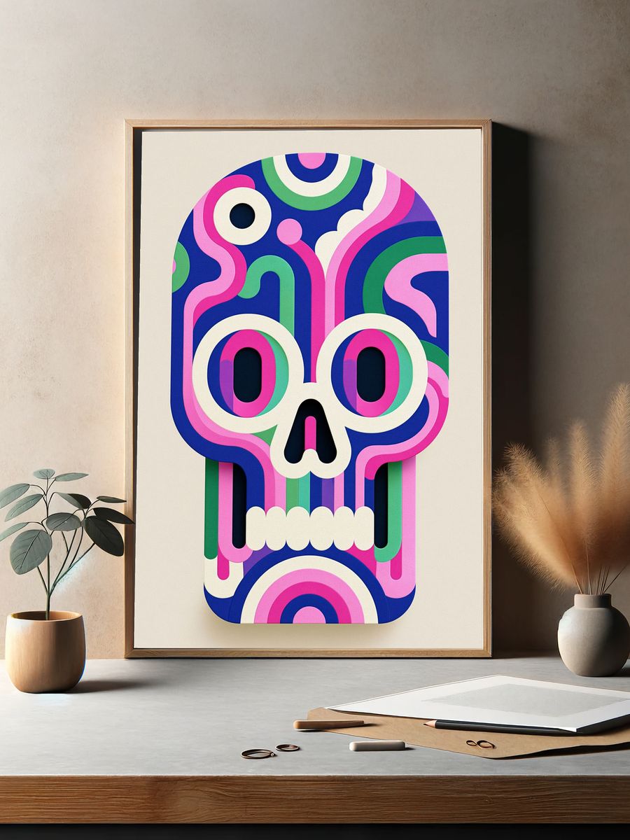 Psychedelic Skull Illustration Poster. — room view 2
