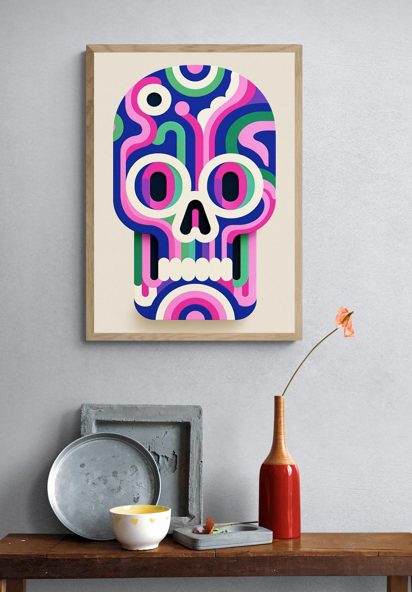Psychedelic Skull Illustration Poster. — room view 3