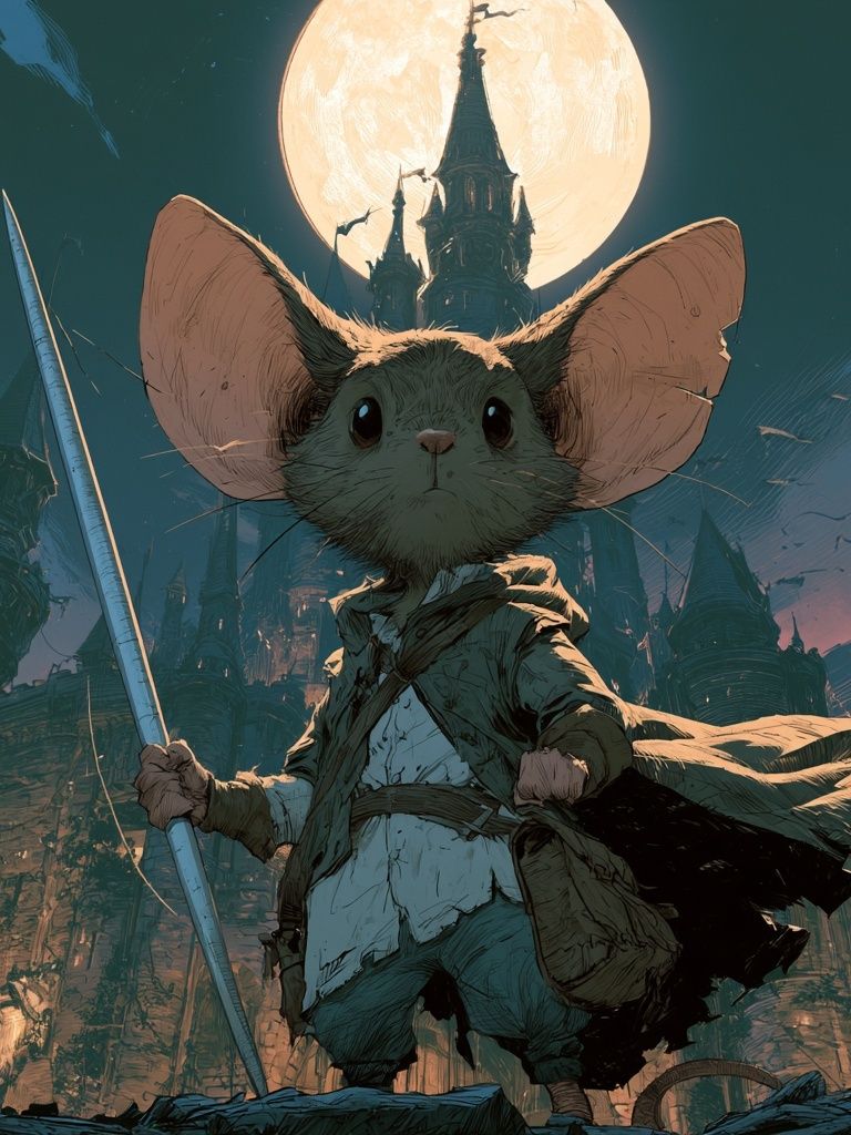 Moonlit Mouse Warrior Fantasy Print. poster — illustration art