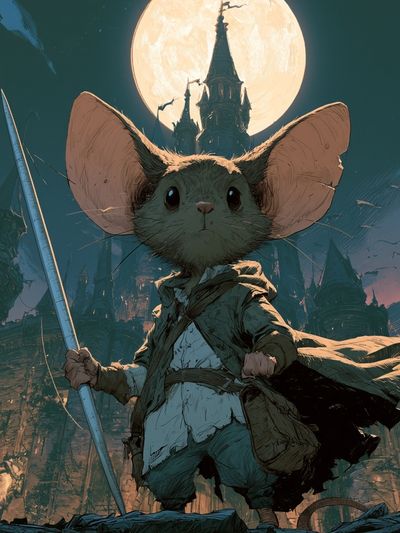 Moonlit Mouse Warrior Fantasy Print. poster