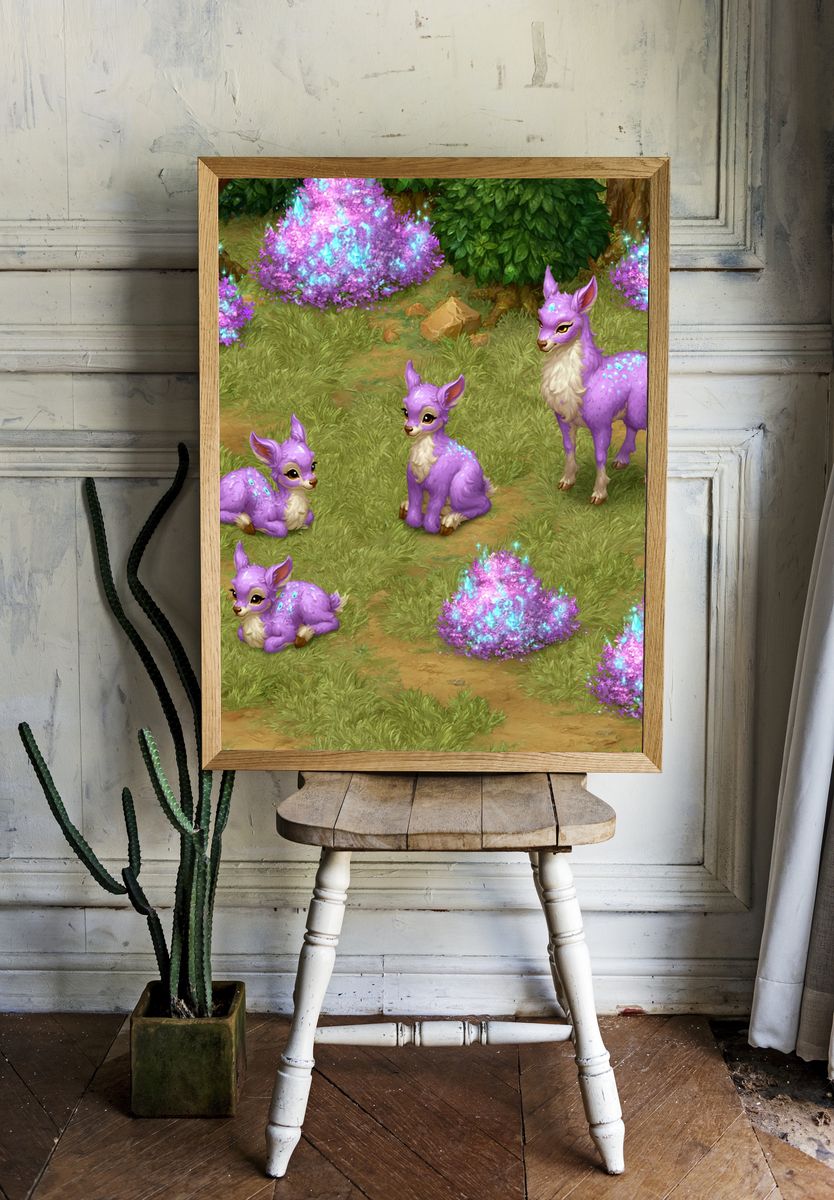 Purple Fawn Fantasy Illustration Poster. room preview