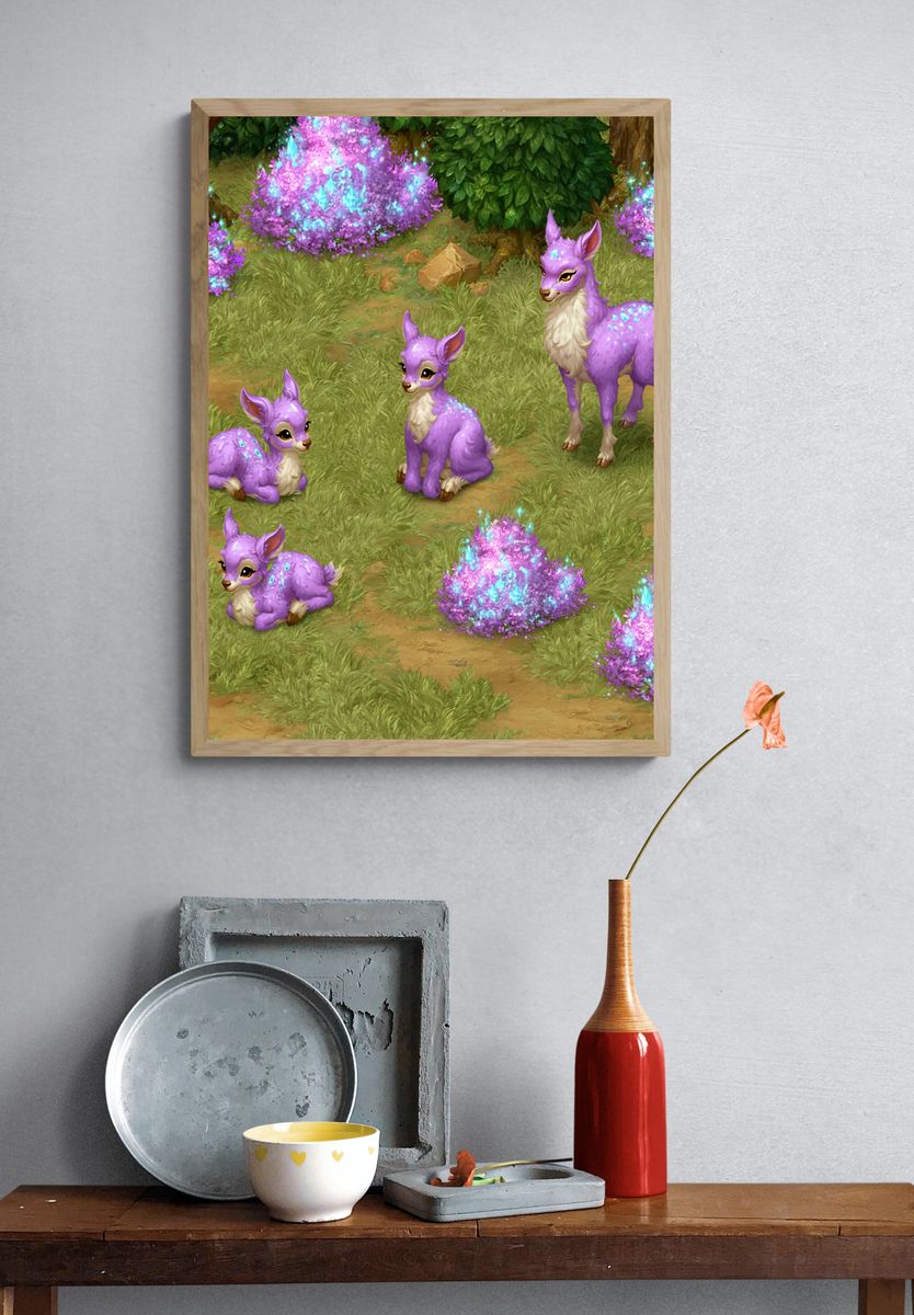 Purple Fawn Fantasy Illustration Poster. — room view 3