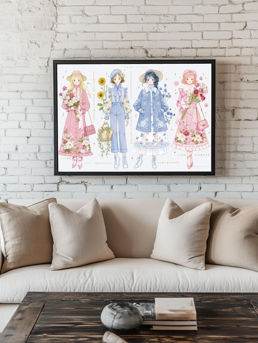 Pastel Fashion Girls Illustration Poster. — room view 1