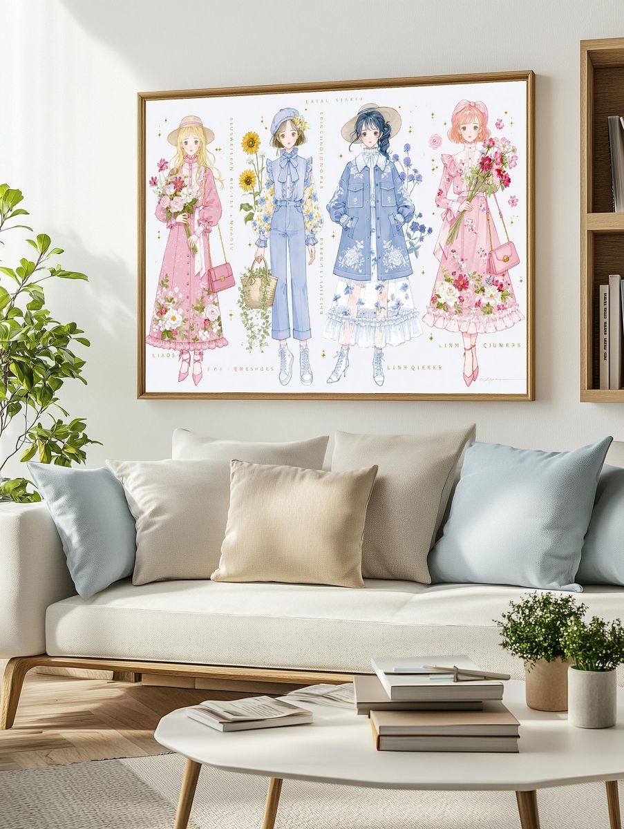 Pastel Fashion Girls Illustration Poster. — room view 2