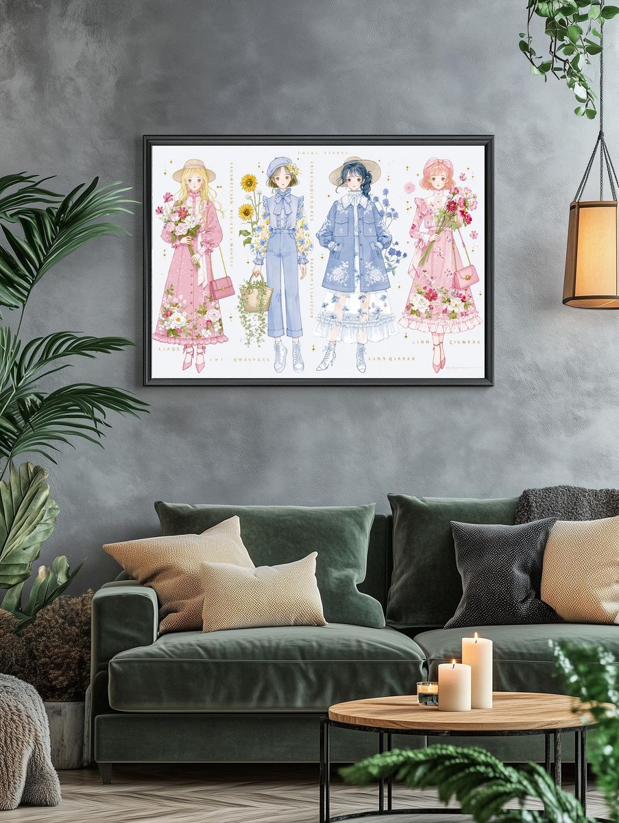 Pastel Fashion Girls Illustration Poster. — room view 4
