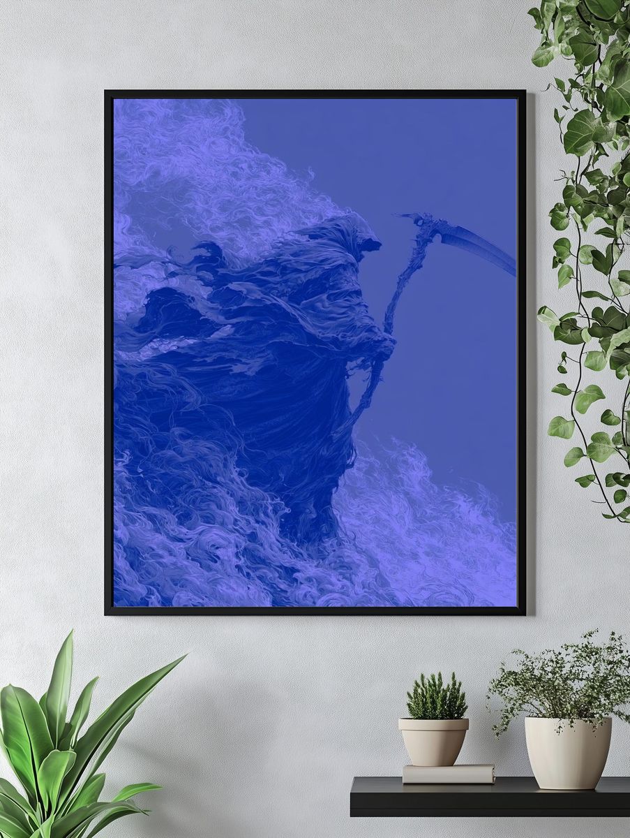 Grim Reaper Blue Surrealism Print. — room view 4