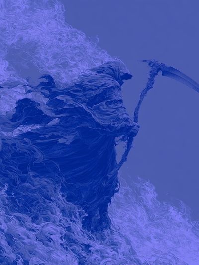 Grim Reaper Blue Surrealism Print.