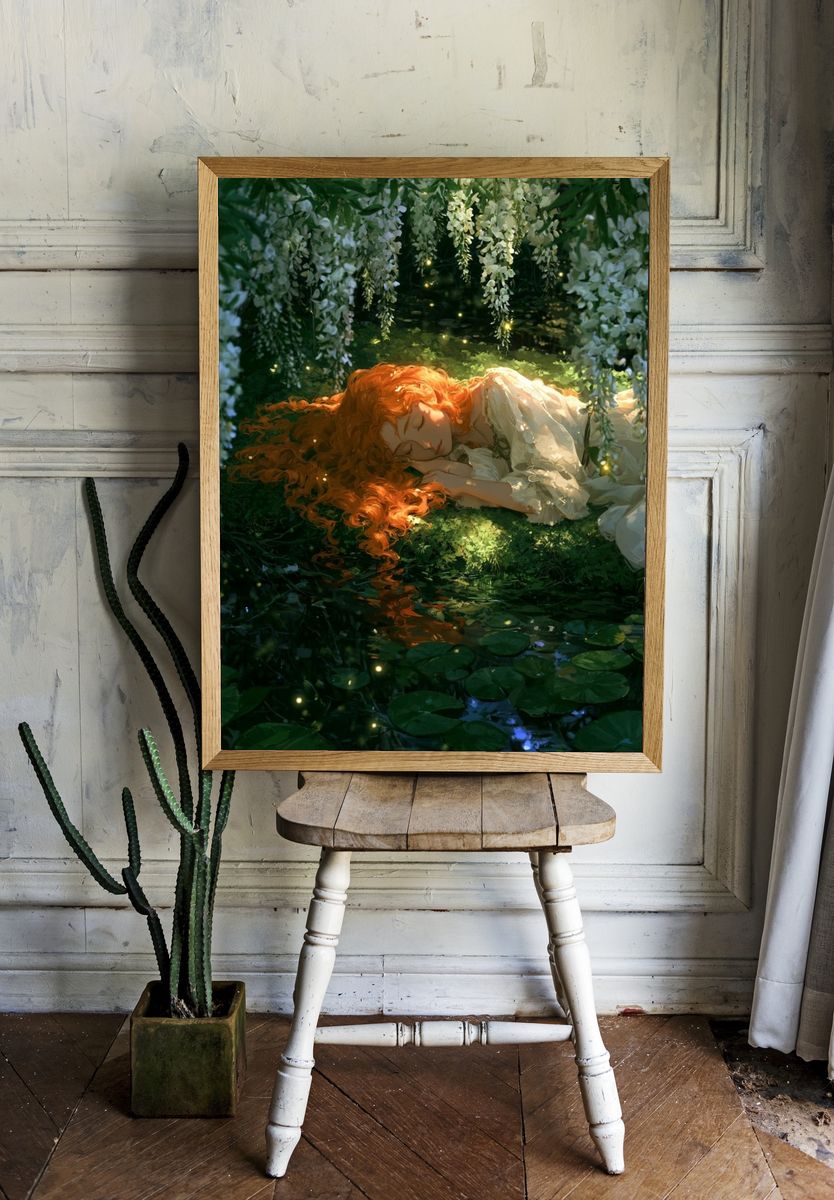 Sleeping Red-Haired Girl — Fantasy Print. — room view 1