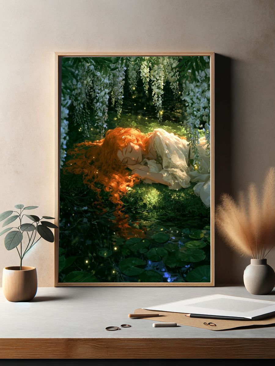 Sleeping Red-Haired Girl — Fantasy Print. — room view 2