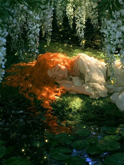 Sleeping Red-Haired Girl — Fantasy Print. poster