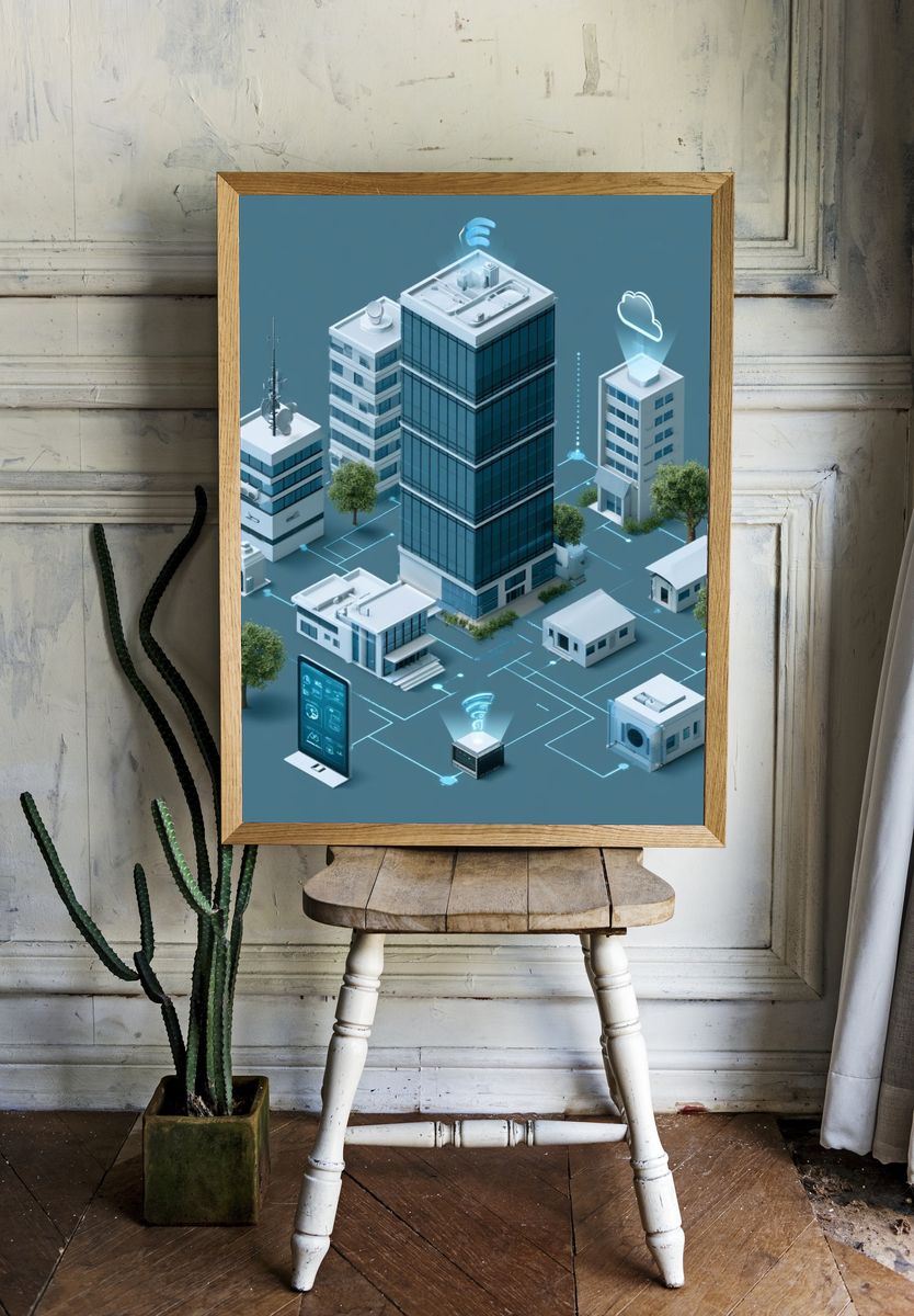 Smart City Network Illustration Poster. room preview
