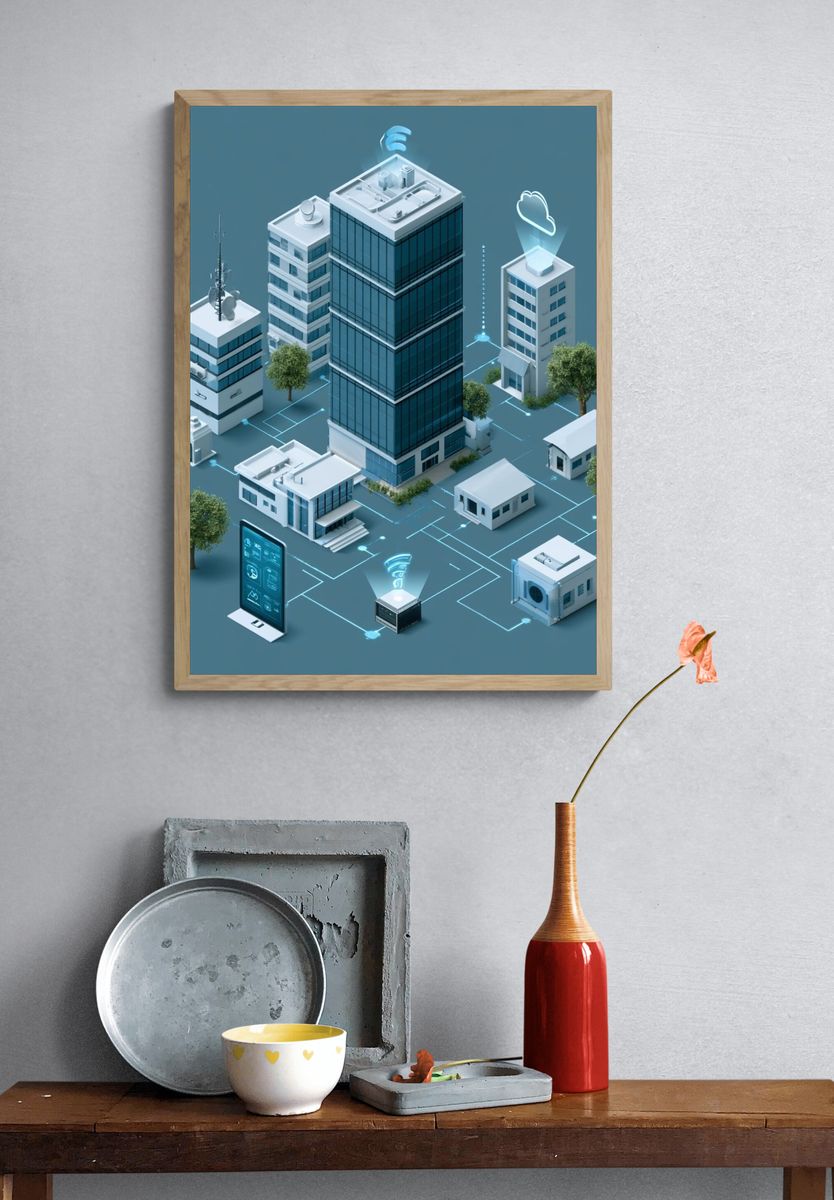 Smart City Network Illustration Poster. — room view 3