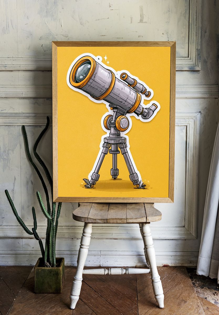 Cartoon Telescope Illustration Poster. — room view 1