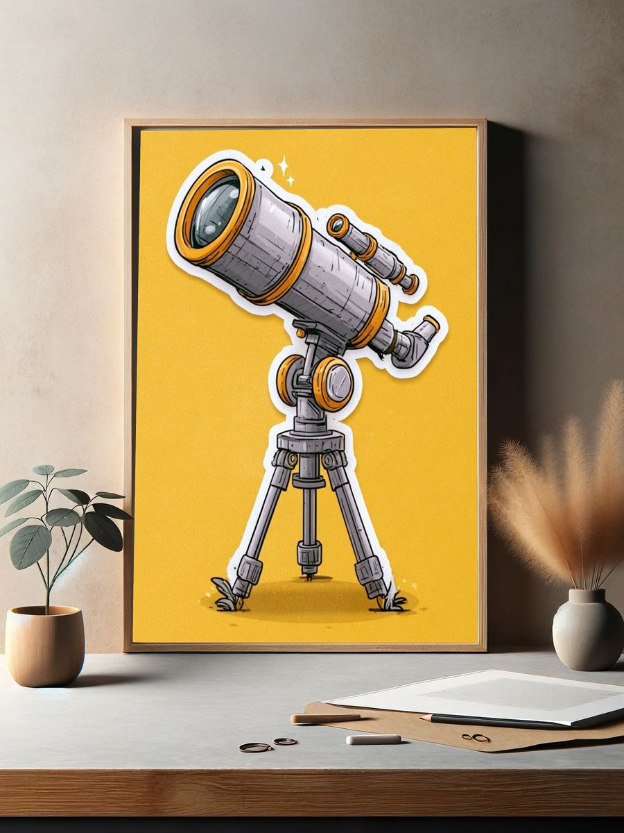 Cartoon Telescope Illustration Poster. — room view 2