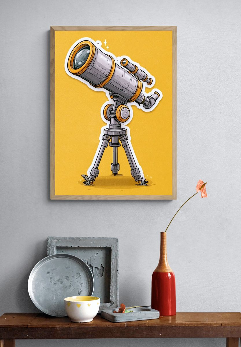 Cartoon Telescope Illustration Poster. — room view 3
