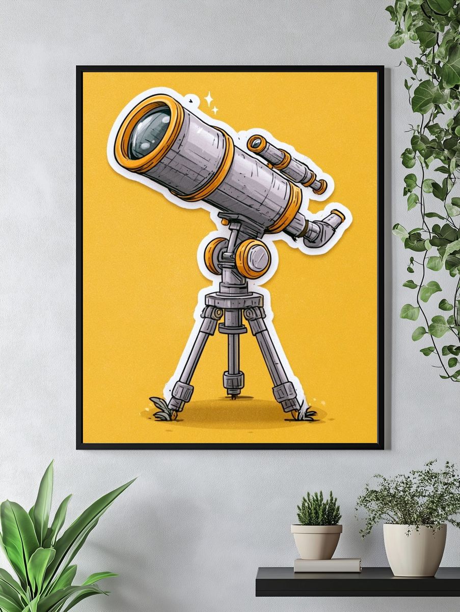 Cartoon Telescope Illustration Poster. — room view 4