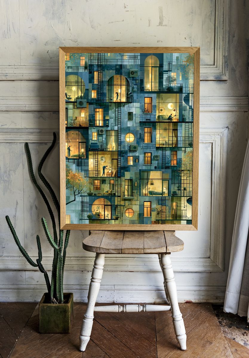Dreamy Apartment Facade Illustration Poster. — room view 1