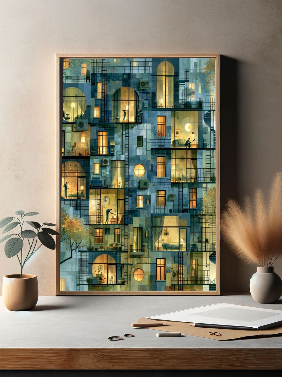 Dreamy Apartment Facade Illustration Poster. — room view 2