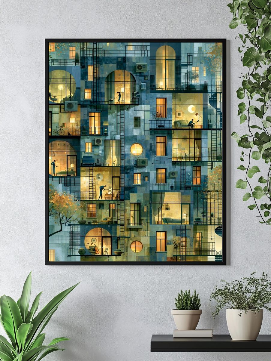 Dreamy Apartment Facade Illustration Poster. — room view 4
