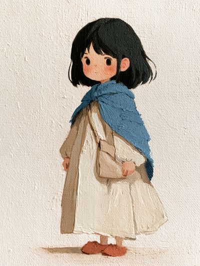 Girl in Blue Shawl Illustration Poster.