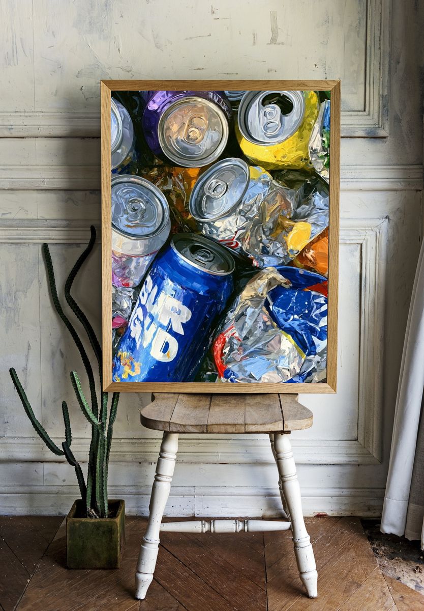 Crushed Soda Cans Illustration Poster. — room view 1