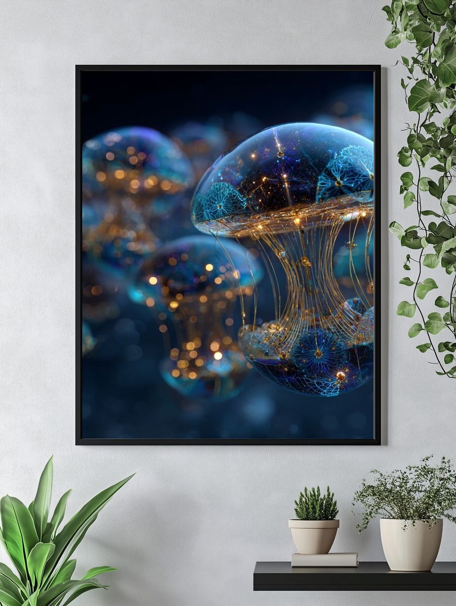 Bioluminescent Jellyfish Abstract Print. — room view 4