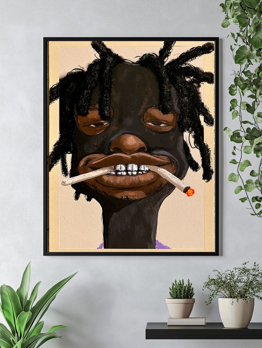 Masked Portrait Illustration Poster. — room view 4