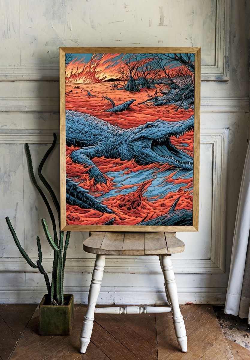 Crocodile Lava Field Illustration Poster. room preview