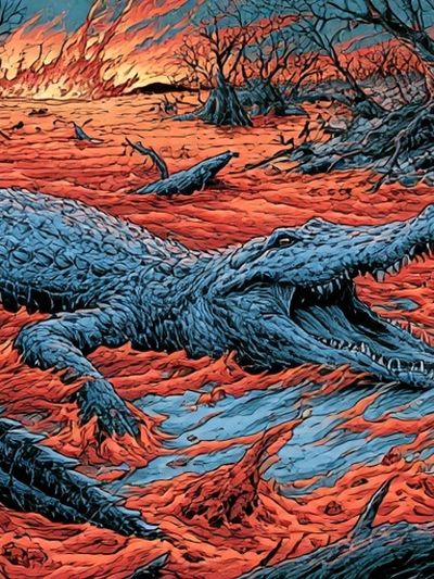 Crocodile Lava Field Illustration Poster.