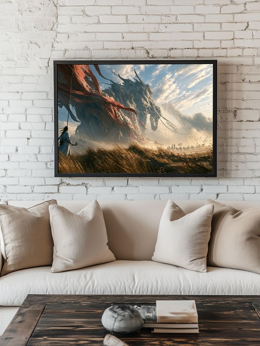 Desert Dragon Charge Illustration Poster. — room view 1